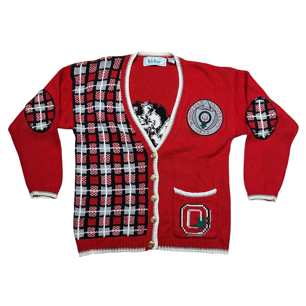 Vintage Belle Pointe Ohio State Buckeyes OSU Cardigan Sweater Medium 90s